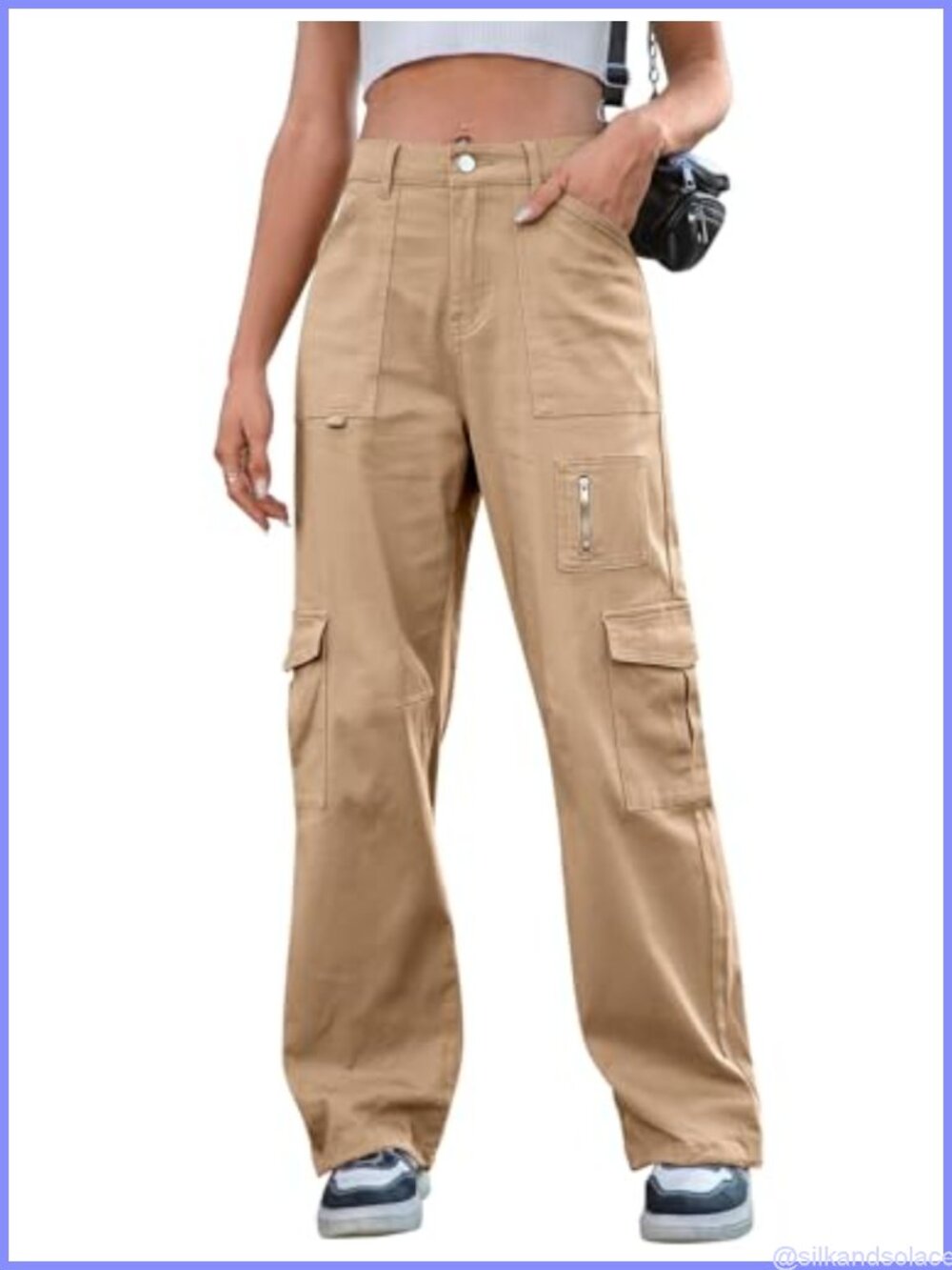 Women High Waist Wide Leg Cargo Pants 7 Pockets Stretchy Drawstring Baggy Y2K